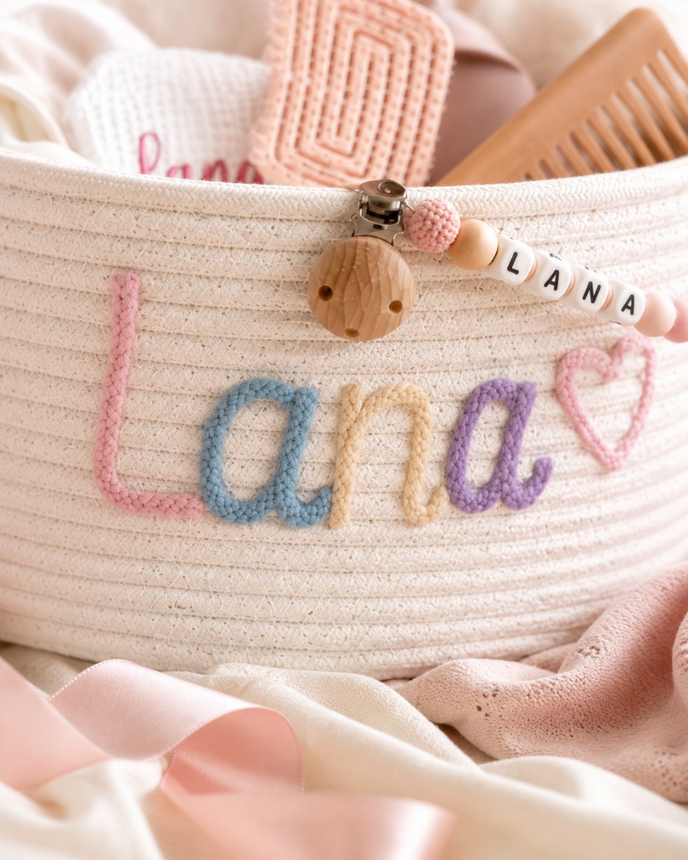Hand-stitched name detail